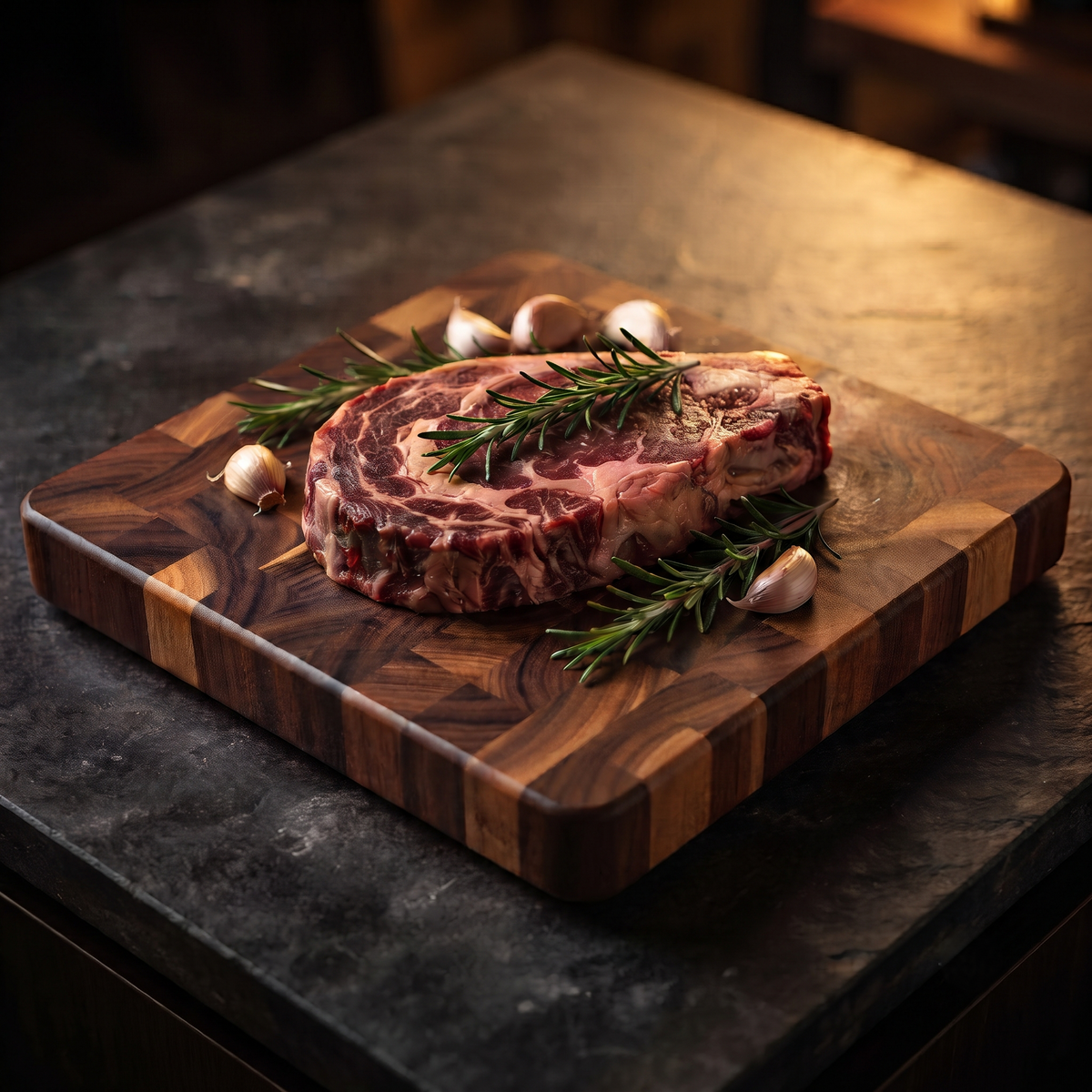 Meat being carved on a solid acacia cutting board