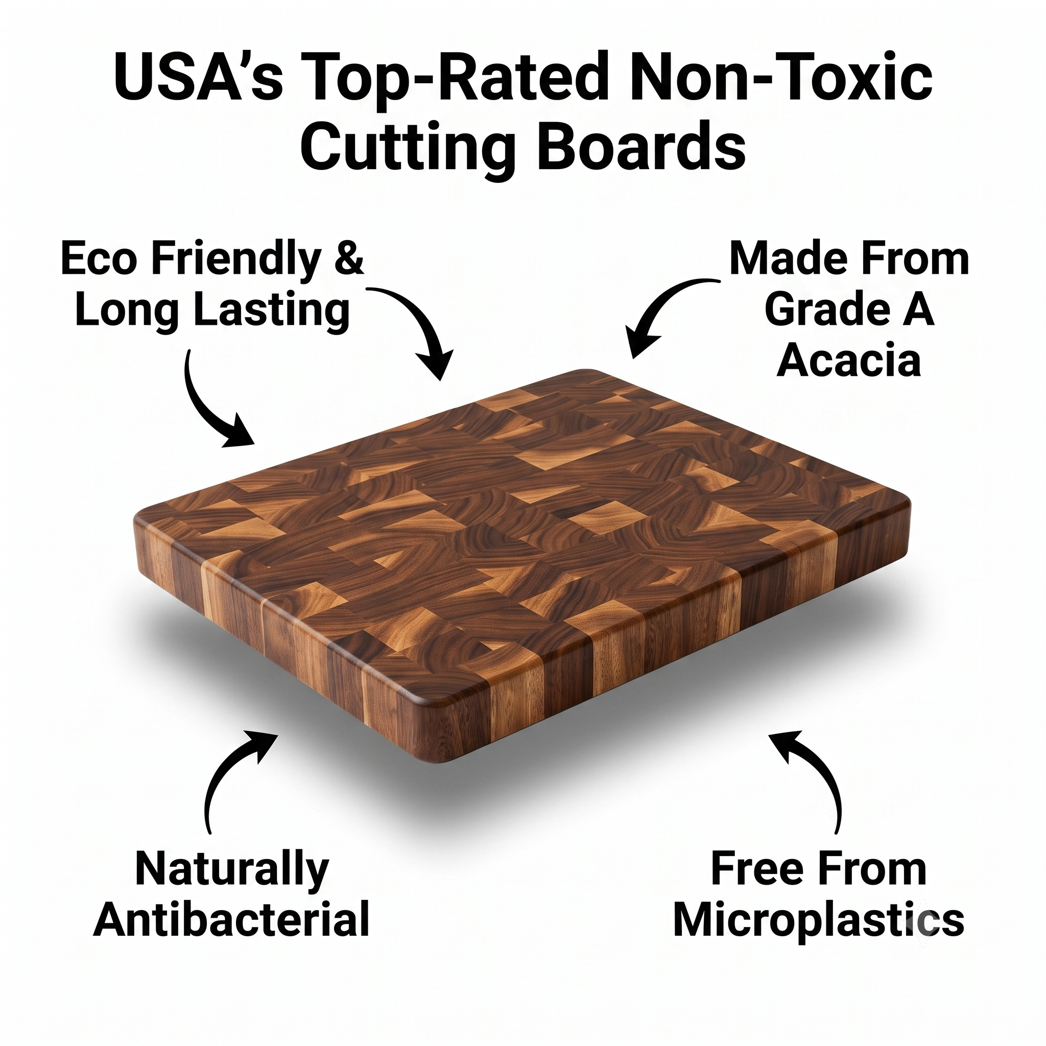 Close-up of the natural grain of a non-toxic acacia wood cutting board