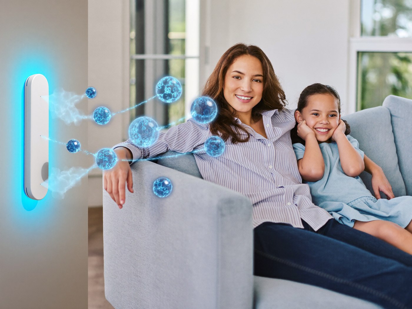 Aerivon releasing negative ions in a family living room
