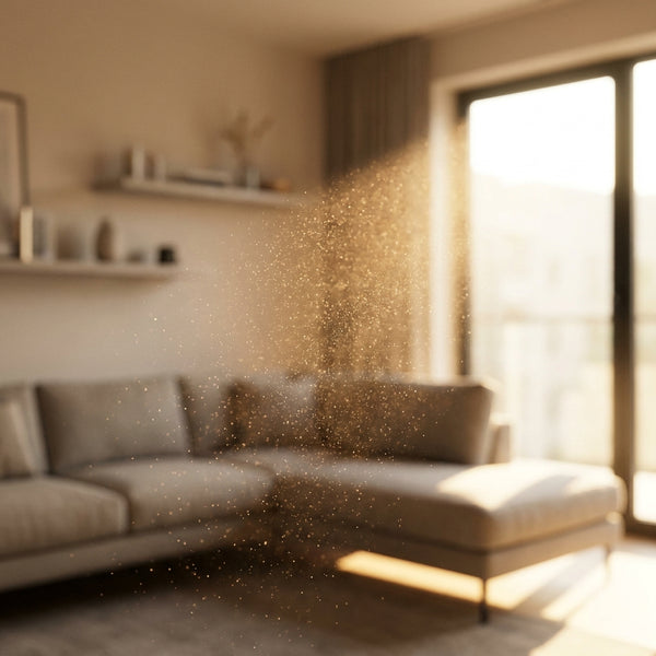 Dust floating in a sunlit living room