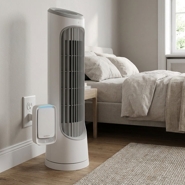 Aerivon next to a bulky tower air purifier